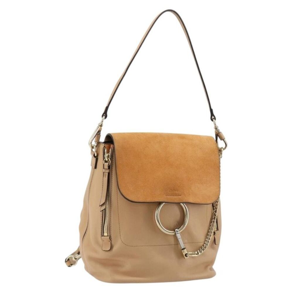 Chloe Faye Suede With Applique Beige Leather Backpack Bag